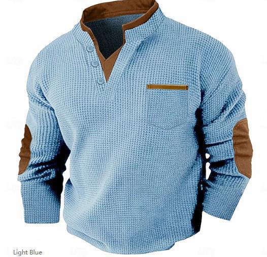 Men's New Casual Texture Waffle Long Sleeve Top photo 8