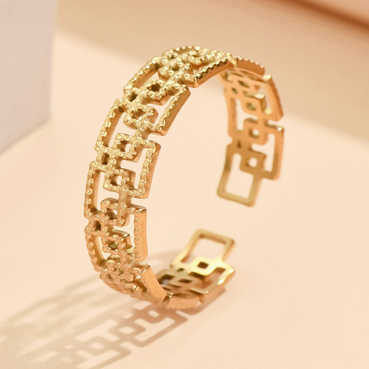 Traditional Chinese Style Openwork Spiral-pattern Stainless Steel Ring photo 3