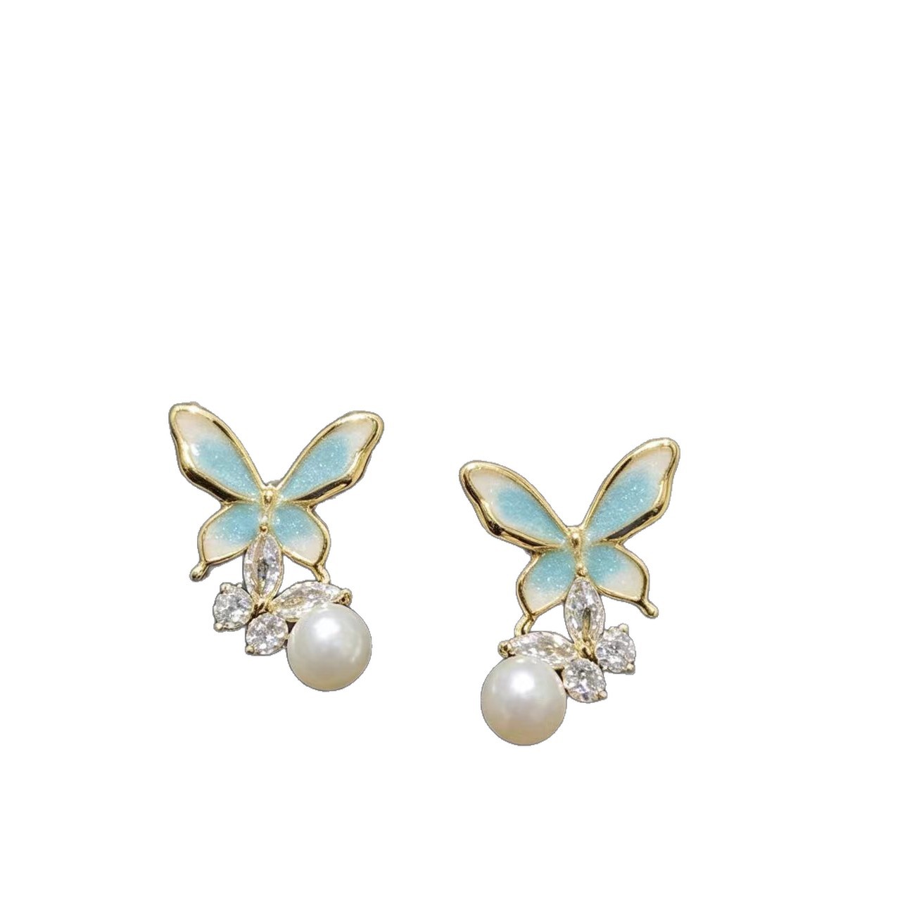 Dripping-oil Pearl Butterfly Elegant High-end Silver Needle Earrings photo 5