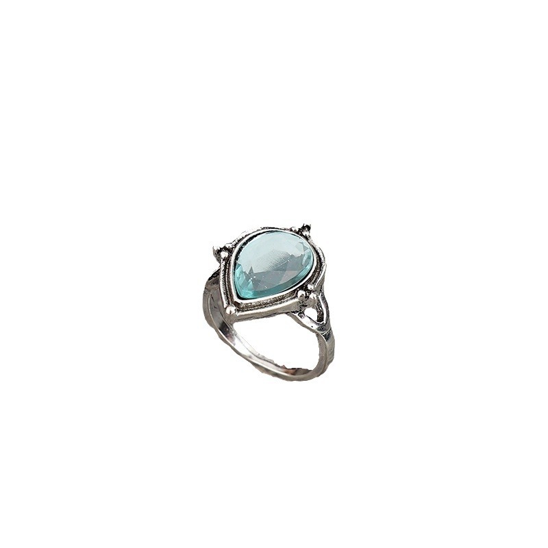Waterdrop-shaped Emerald Silver Alloy Ring photo 3