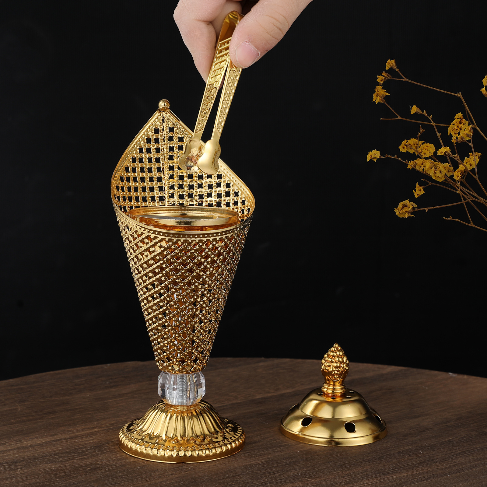 Golden Hollowed-Out Middle Eastern Incense Burner photo 5