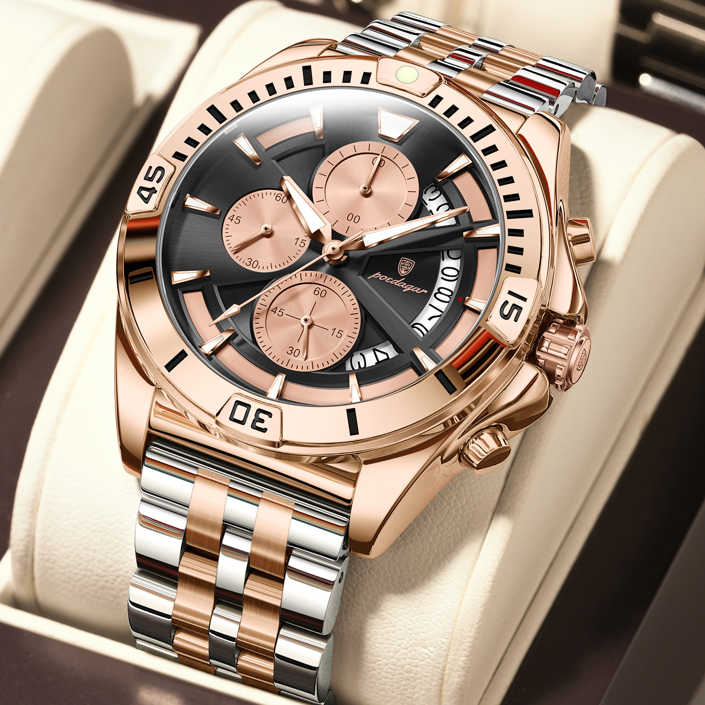Multifunctional Dual-button Butterfly-clasp Waterproof Mens Watch photo 8
