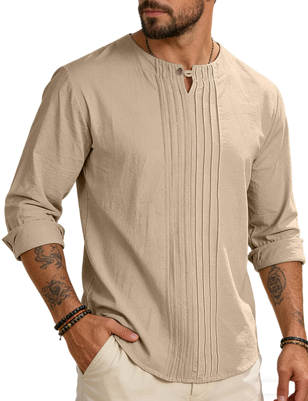Men's Round-neck, Loose-fit Outerwear Pullover Shirt photo 6