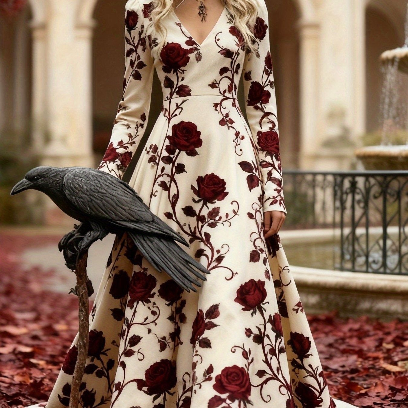 Autumn New Arrival Loose Fashionable V-Neck Printed Dress photo 3