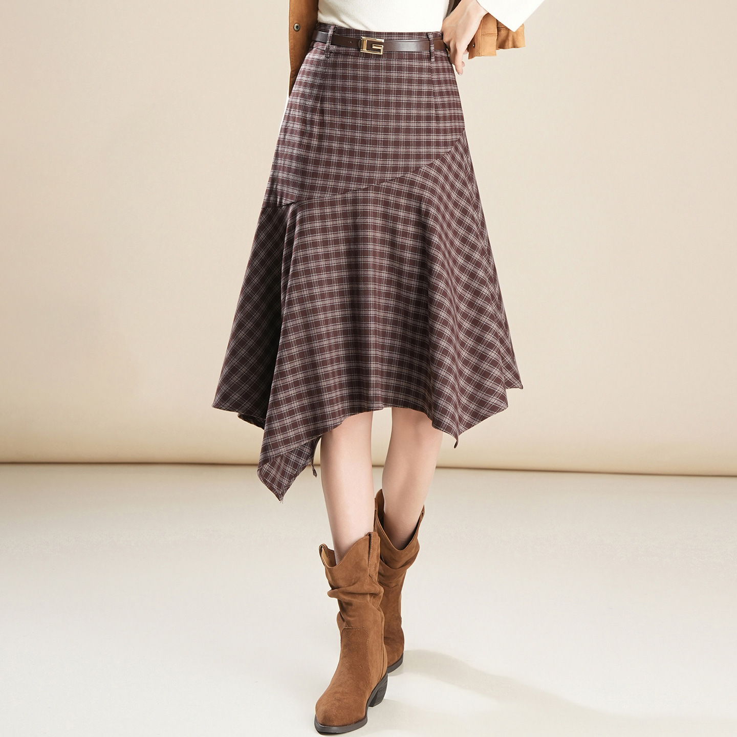 Wool Plaid Irregular Hem High Waisted Skirt - Women's Asymmetric A-Line Mini Skirt for Autumn Winter Casual Wear photo 4