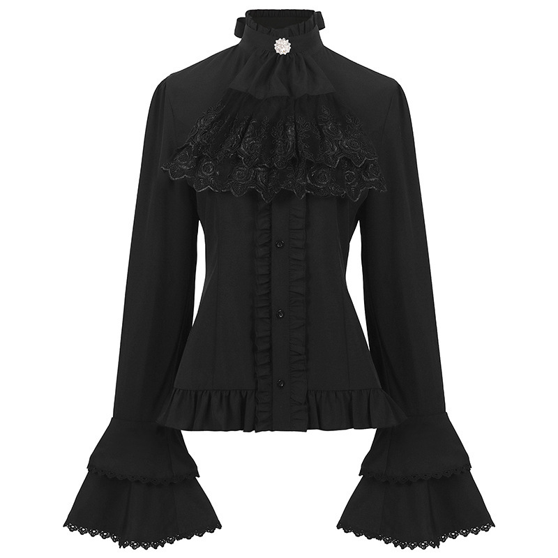 European American Style Pleated Blouse - Women's Casual Long Sleeve Shirt Top photo 3