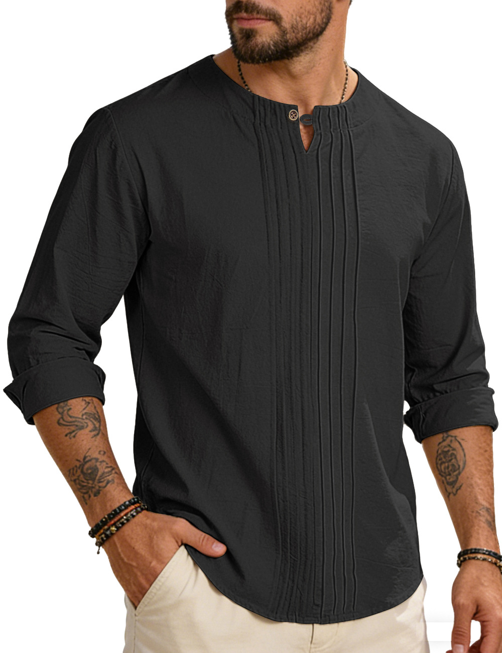 Men's Round-neck, Loose-fit Outerwear Pullover Shirt photo 4