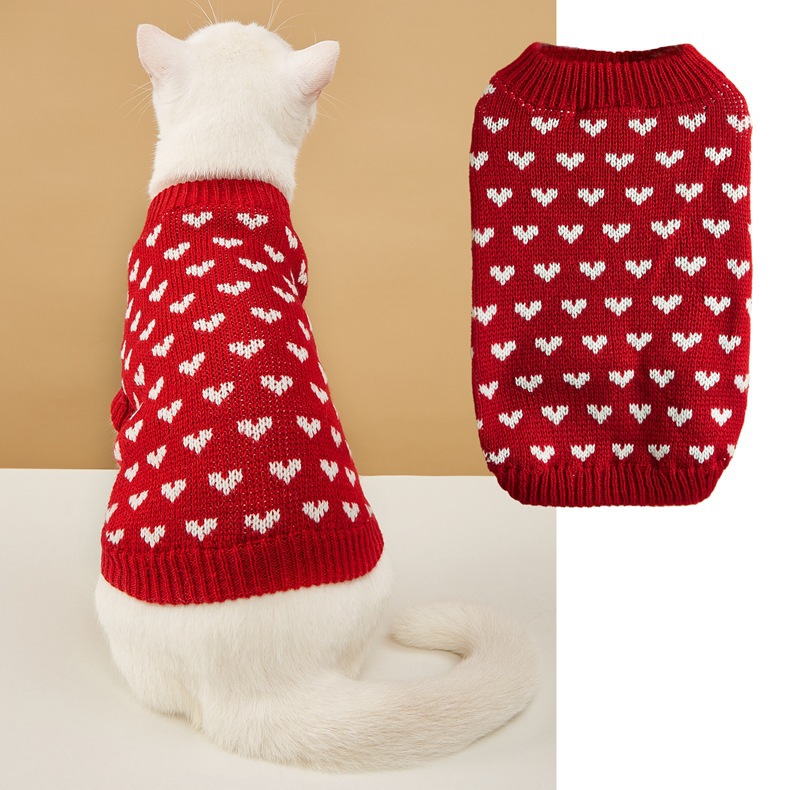 Warm Red And Pink Heart-patterned Dog Clothes For Fall And Winter photo 4