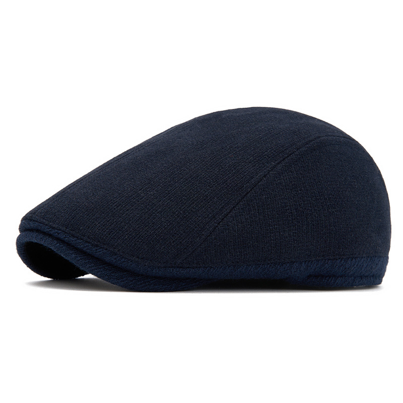 Wool Color-Block Simple Fleece-Lined Warm Retro Newsboy Cap photo 4
