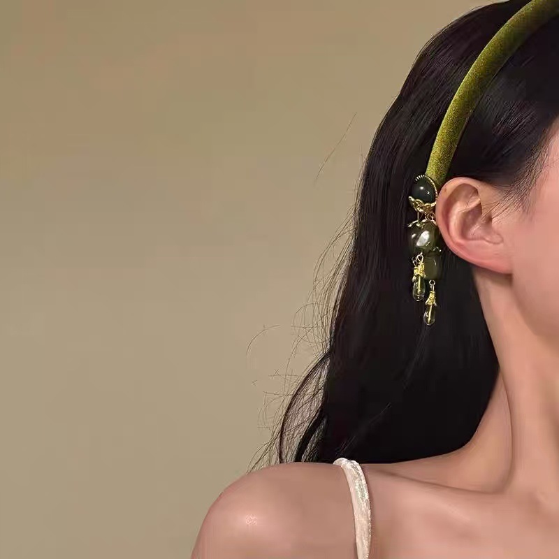Retro French-style Olive-green Hairband With Tassels That Flatters The Complexion photo 7