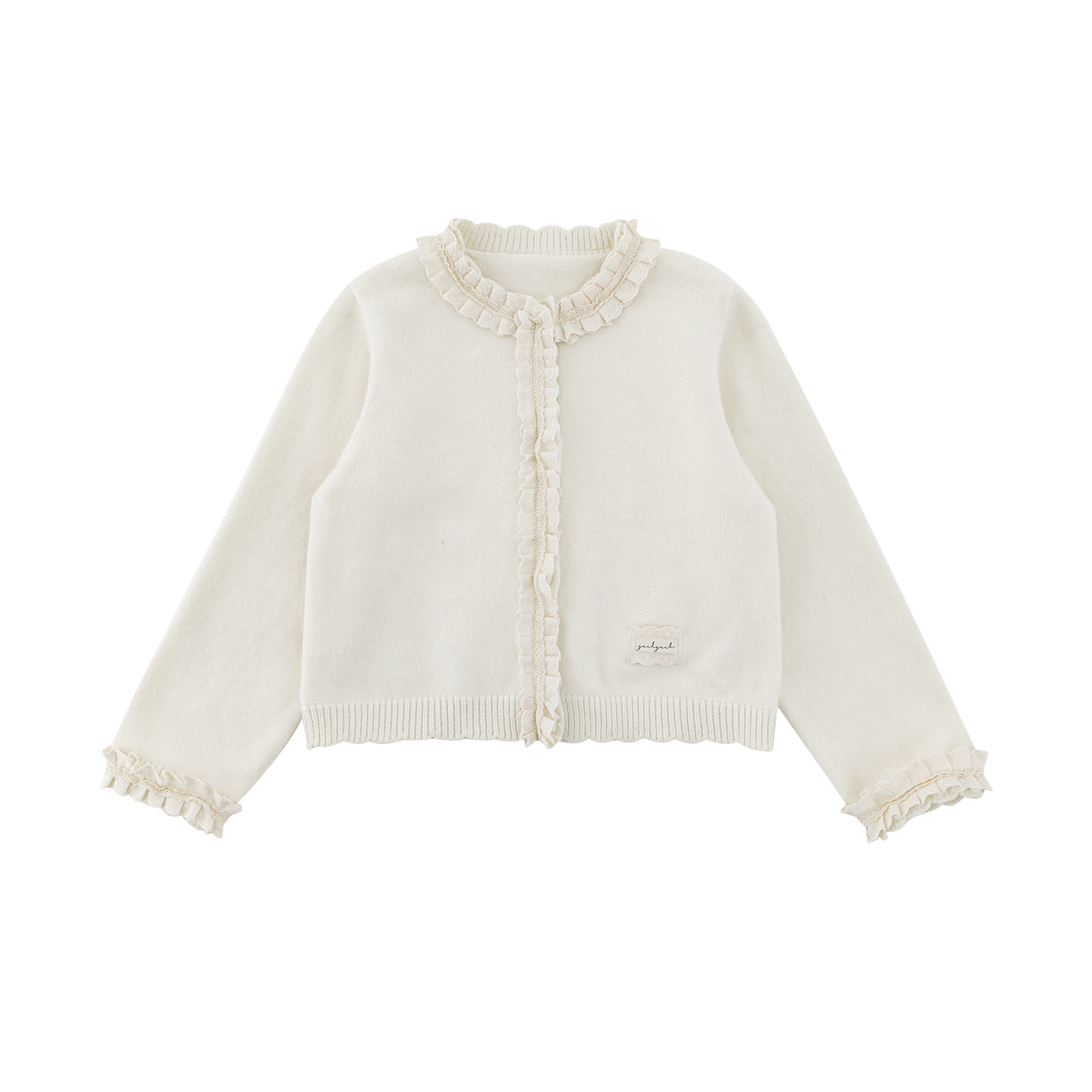 Knitted Cardigan With A Lace Collar And Ruffled Hem And Cuffs Sweater photo 4