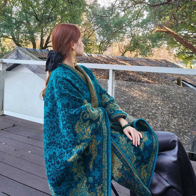 Peacock Blue Shawl Women's Cloak Cape photo 6