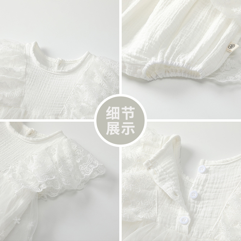 Cotton Romper With Lace And Mesh For Little Girls photo 4