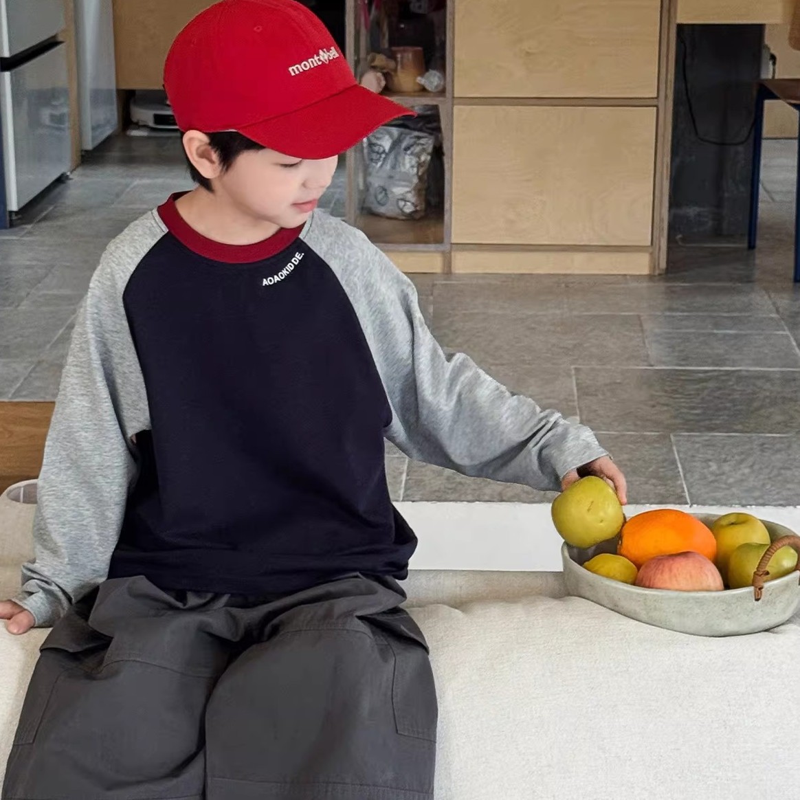 Korean-style Loose-fit Color-block Collar 100 Cotton Long-sleeve Kids' T-shirt photo 6