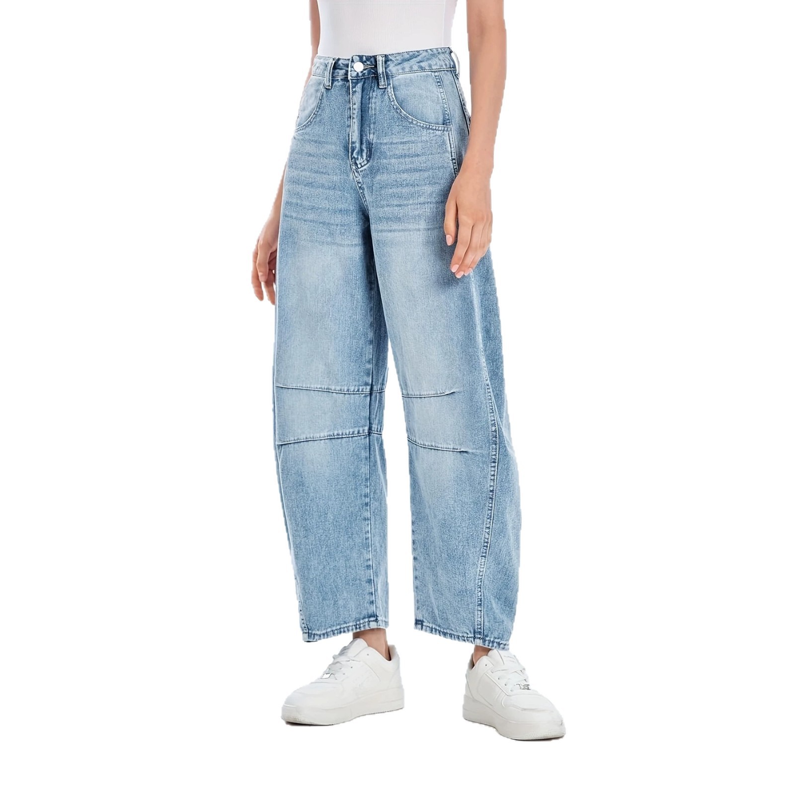 Women's Loose-Fit Cropped Wide-Leg Mid-Waist Denim Pants photo 2