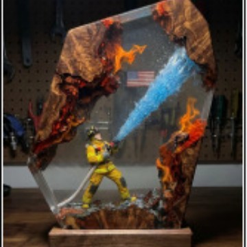 Creative Firefighter Epoxy Wood Home Decor Night Light photo 2