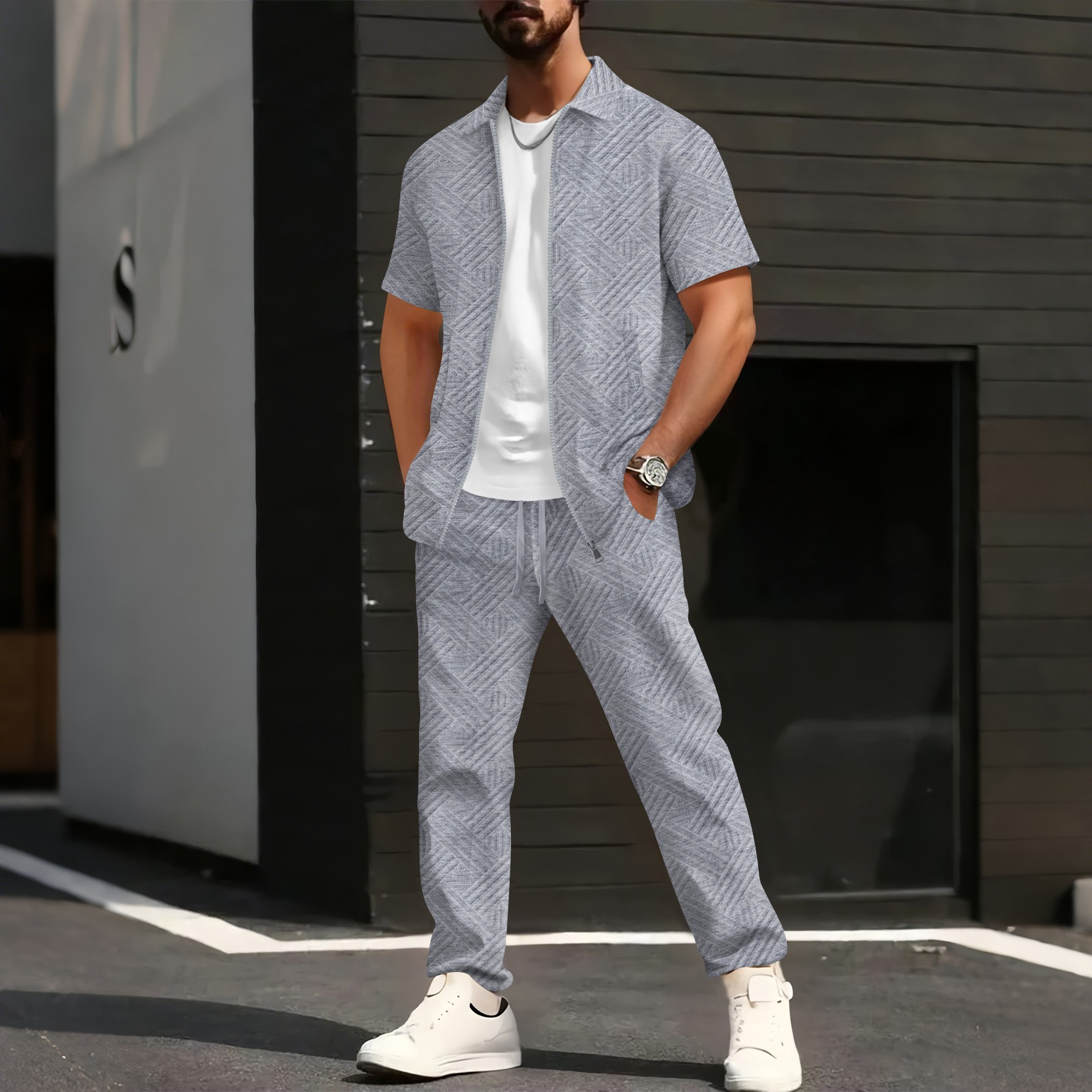 Floral Cardigan Short-sleeve Jacket, And Pants Casual Set photo 2