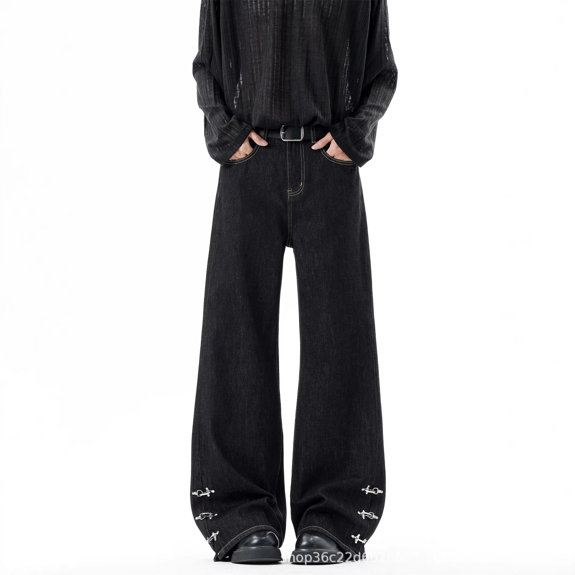 Men's American-style Vintage High-end Raw Denim Flared Pants photo 5