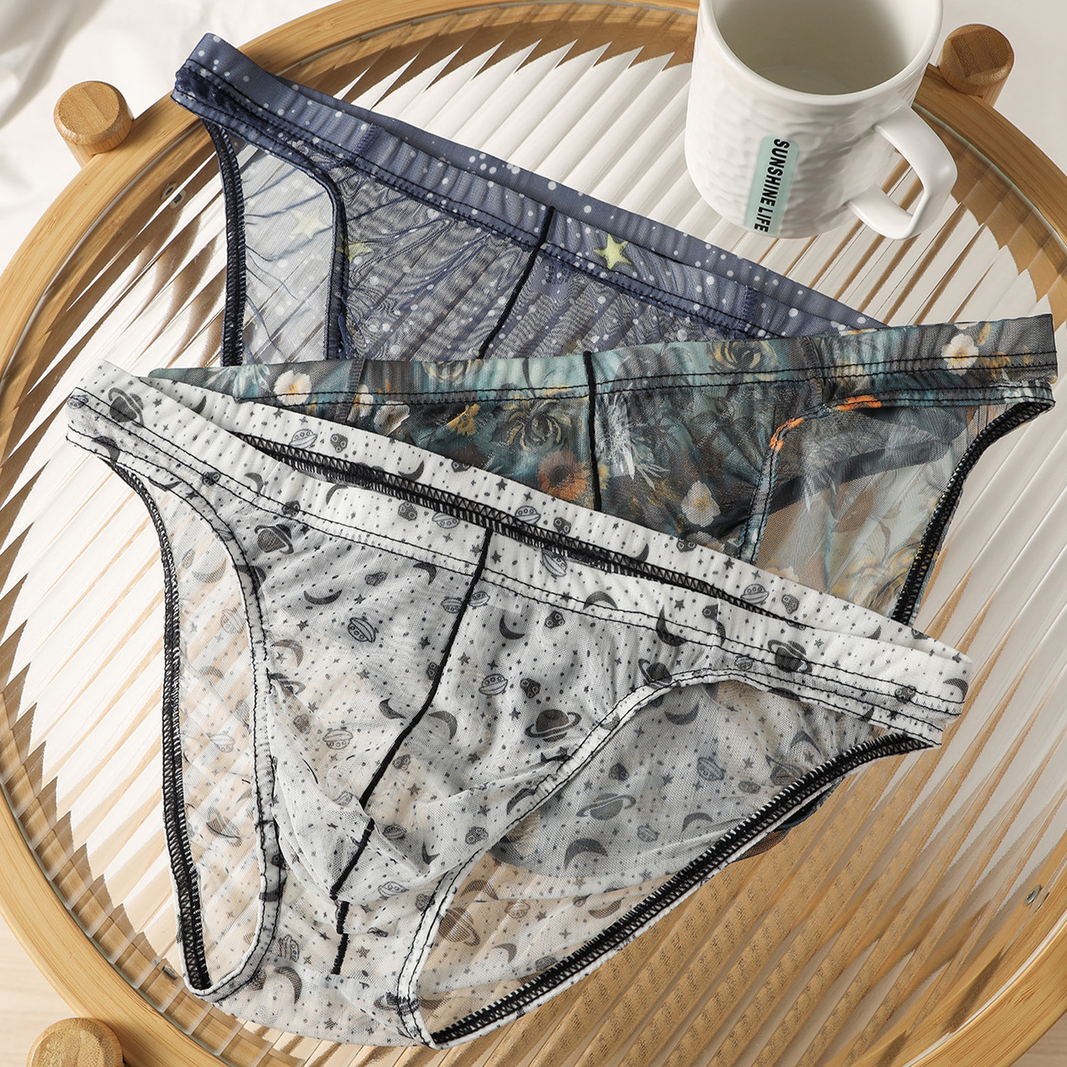 Ice Silk New-style Mens Briefs Personalized Print Breathable photo 2