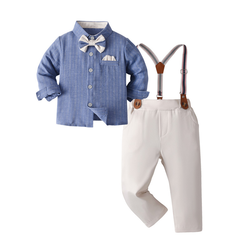 Blue Shirt Bow Tie And Suspender Overalls Children's Clothing photo 5