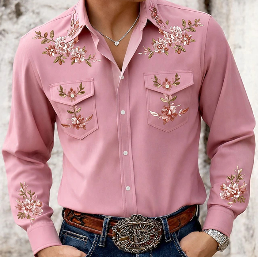 Western Cowboy Style Men's Spring And Autumn Long Sleeve Shirt Stand Collar Shirt photo 5