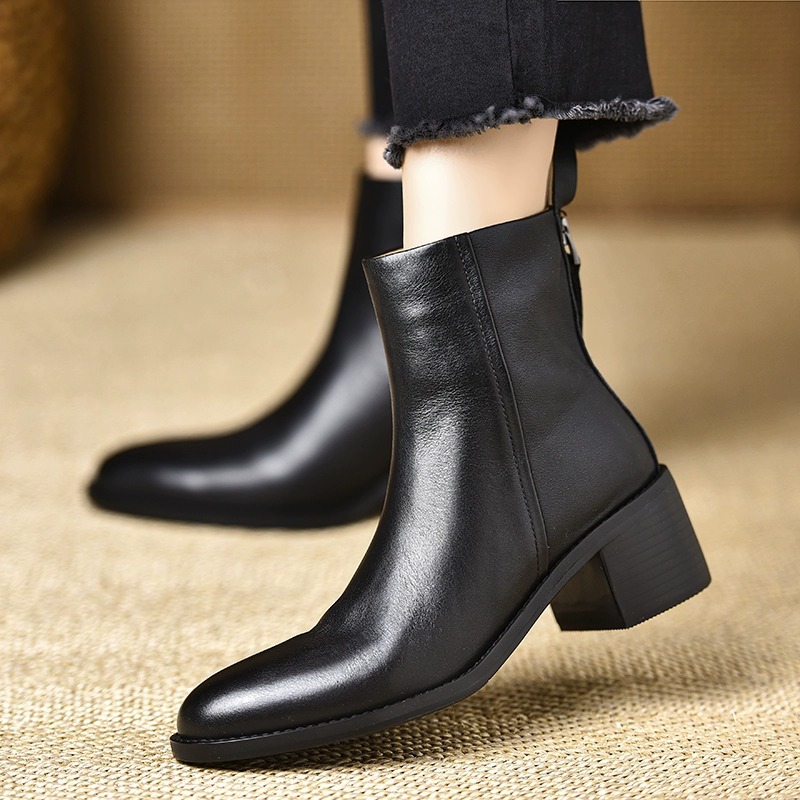 Retro Chunky-heel Ankle Boots For Women Round Toe Versatile photo 4