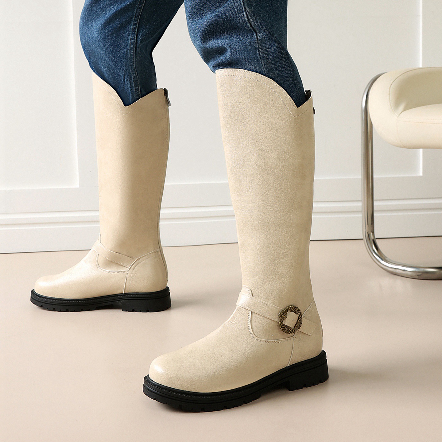 Women's High-heeled Boots With A Thick Sole And Belt Buckle photo 3