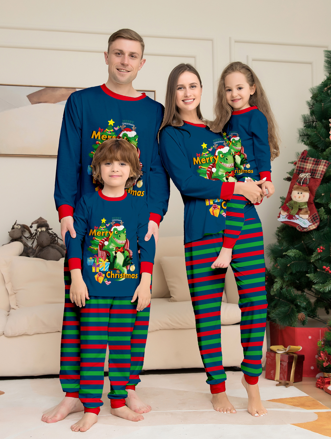 Tyrannosaurus Letter Christmas Tree Printing Parent-child Suit Pajamas photo 6