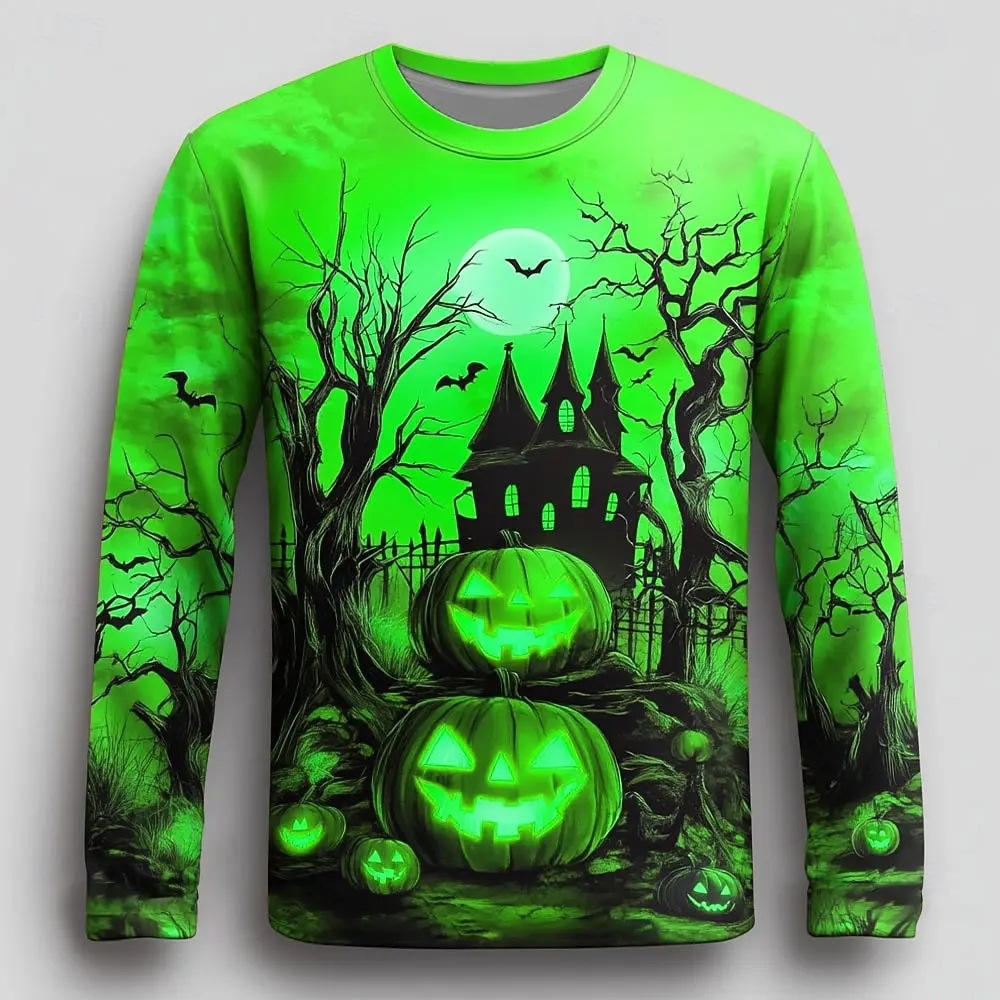 Mens Long-Sleeve Top With Halloween Pumpkin Print photo 2