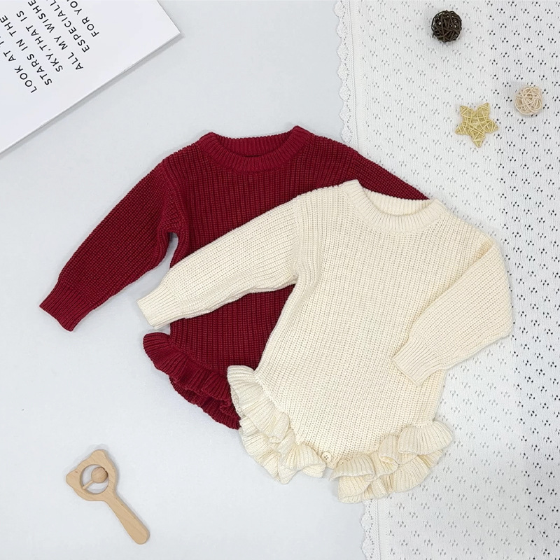 Children's Solid Color Class A Knitted Baby Onesie photo 1