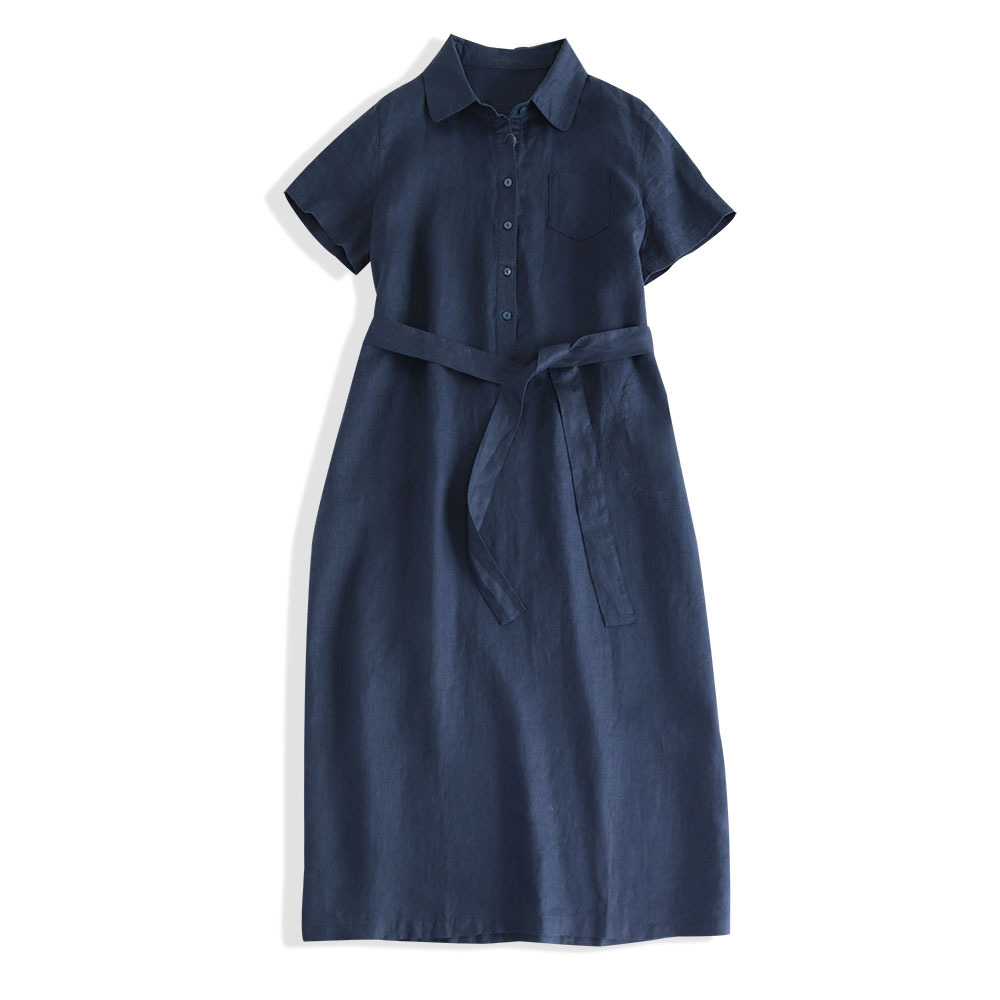 A-line Long Tie-front Solid-color Shirt Dress Women's photo 4