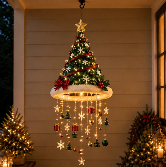 Christmas Hanging Hat Decor Lamp 3D-Printed Christmas Hat Chandelier photo 2