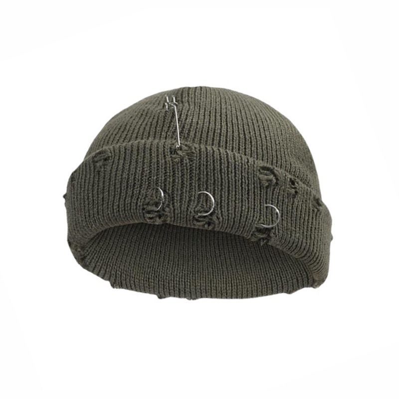 Iron Ring Pin Ripped Knit Beanie photo 5