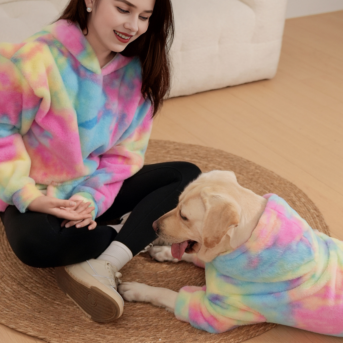 Pet Hoodie Tie Dye Rabbit Fur Rainbow-colored Dog Hoodie photo 5