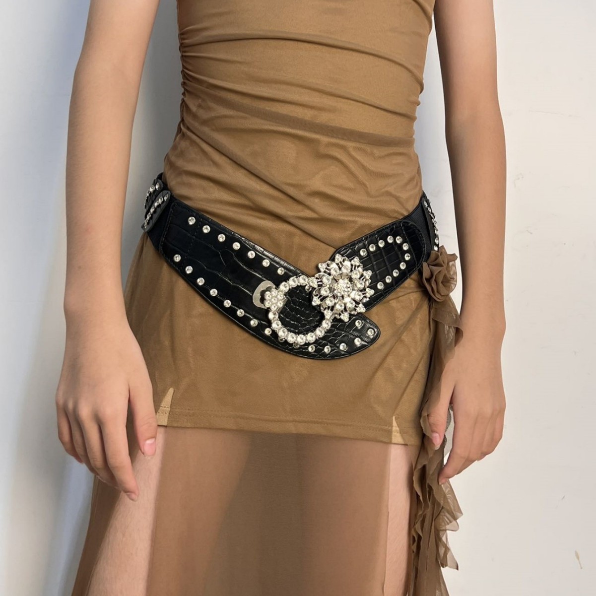 Women's Coat-skirt Faux Leather Elastic Belt photo 5