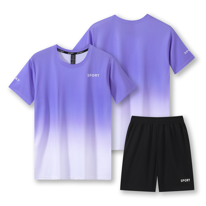 Workout Short Sleeve T-shirt Quick-drying Clothes Running Loose Casual Gradient Sports Suit photo 5