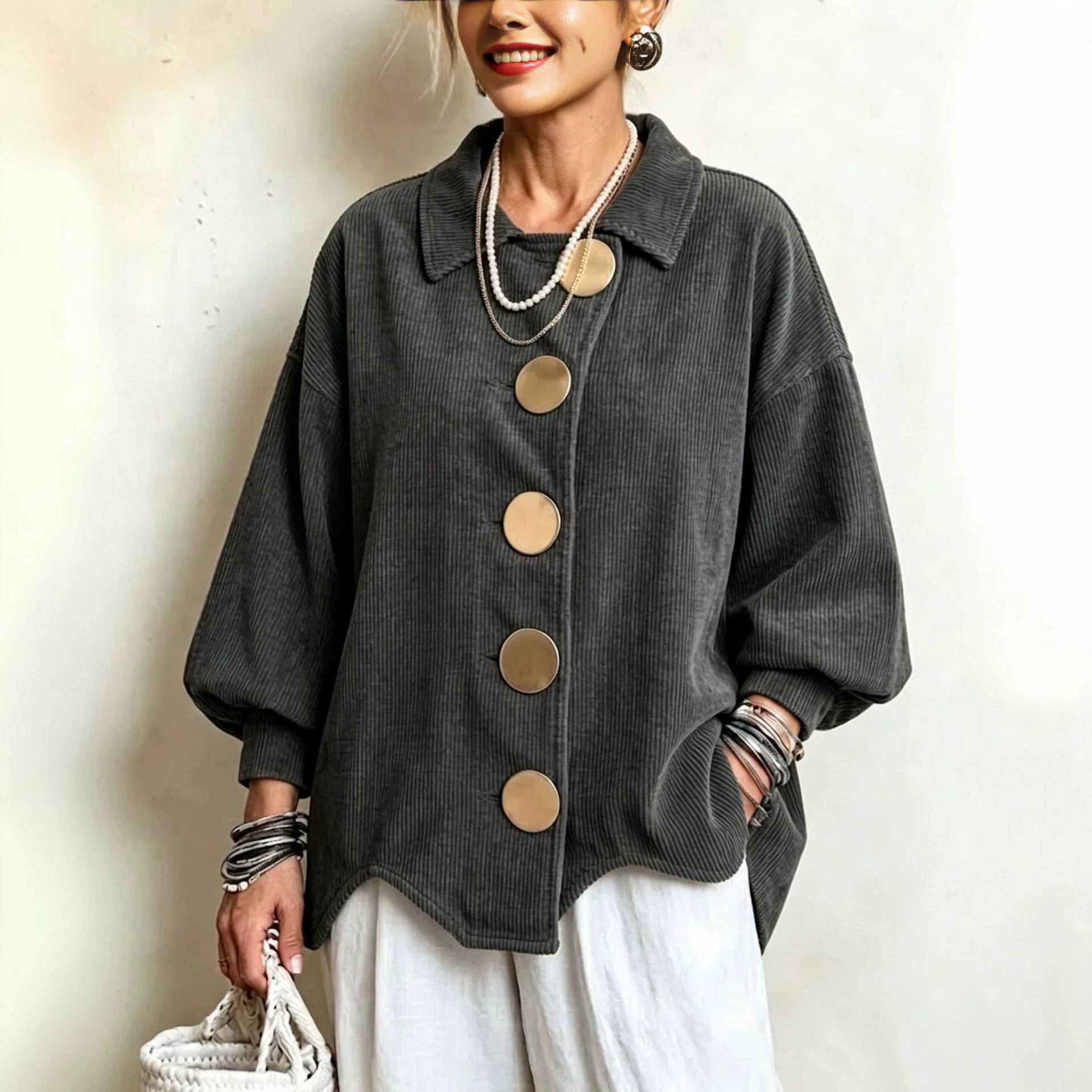 Oversized Metal-button Corduroy Jacket photo 6