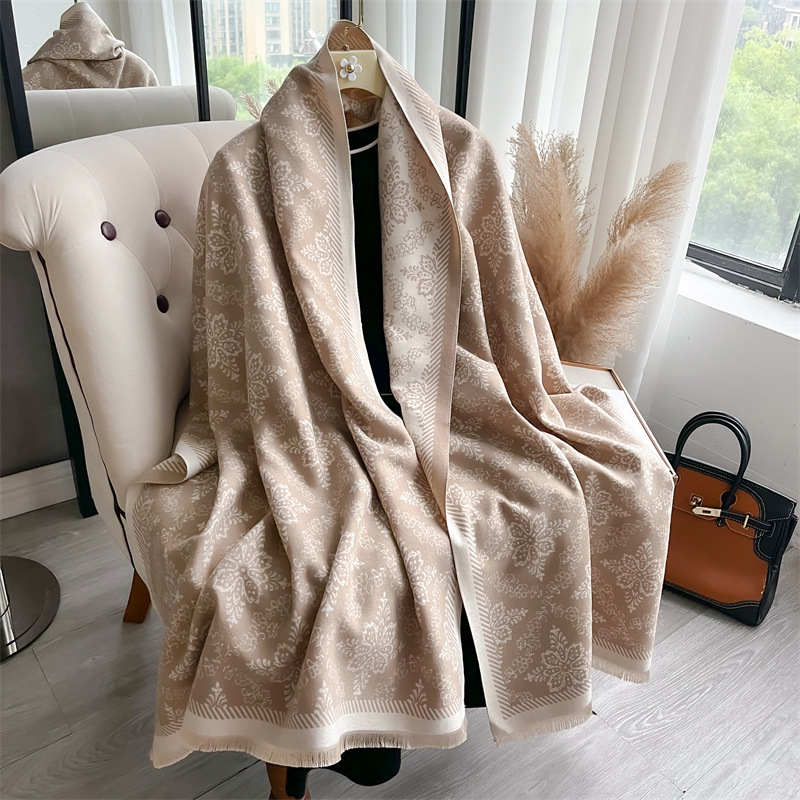 Thickened Cashmere-look Jacquard Scarf, Vintage Floral Pattern, Long Style For Women photo 7