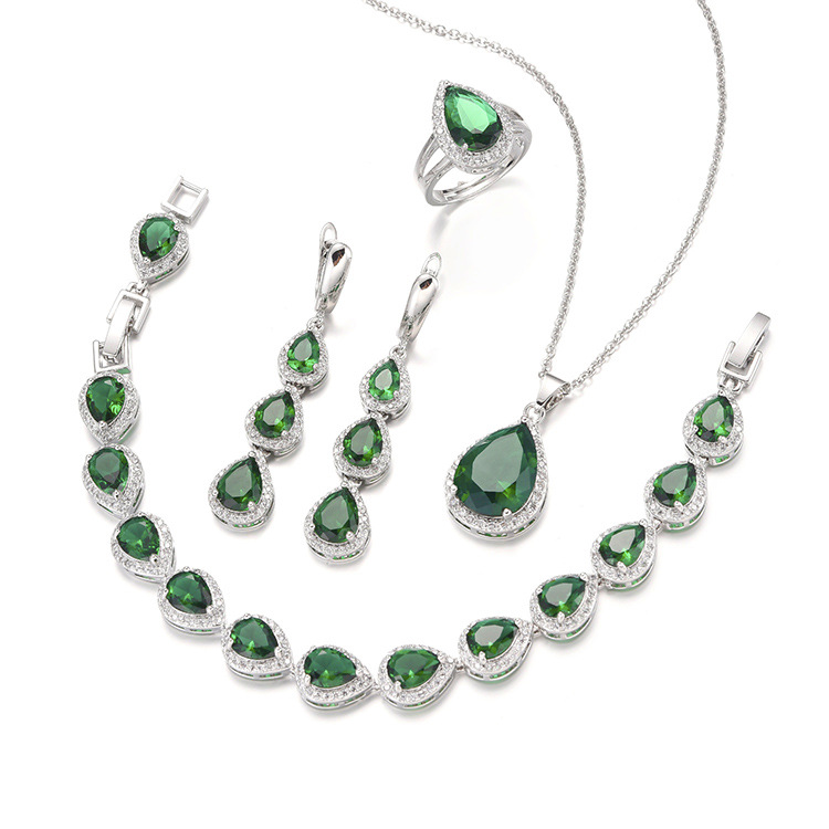 Water Drop Long Necklace Earring Ring Bracelet Ornament Suit photo 8