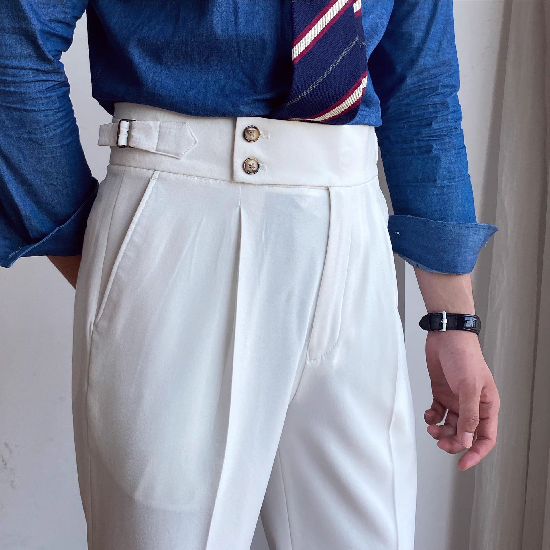 Italian-style Paris-button High-waisted Straight-leg Trousers photo 4