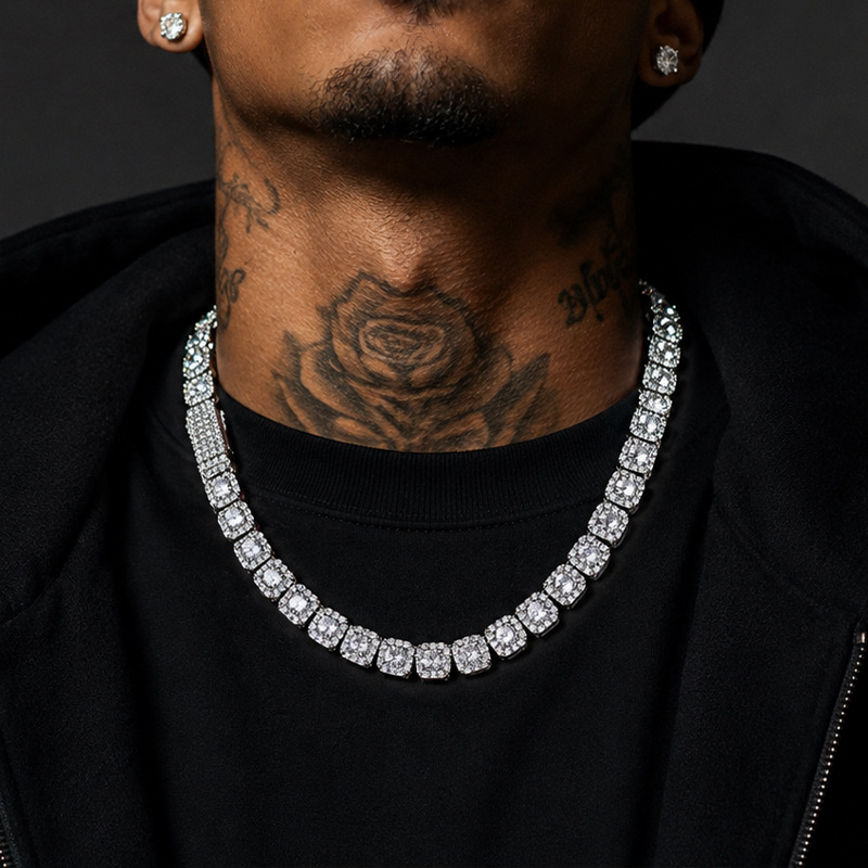 Square-cut Diamond Hip-hop Cuban Chain Necklace photo 1