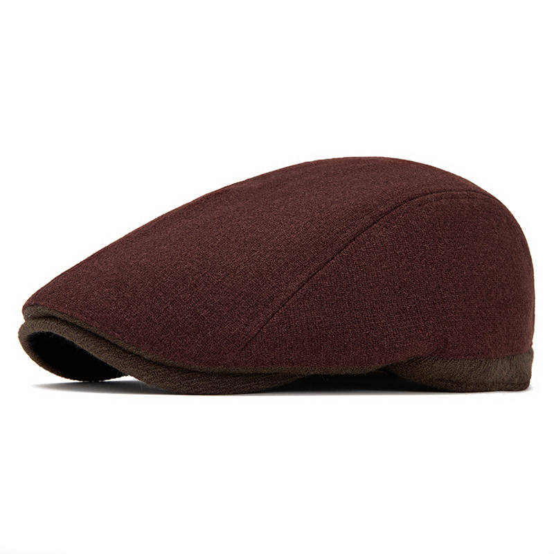 Wool Color-Block Simple Fleece-Lined Warm Retro Newsboy Cap photo 2