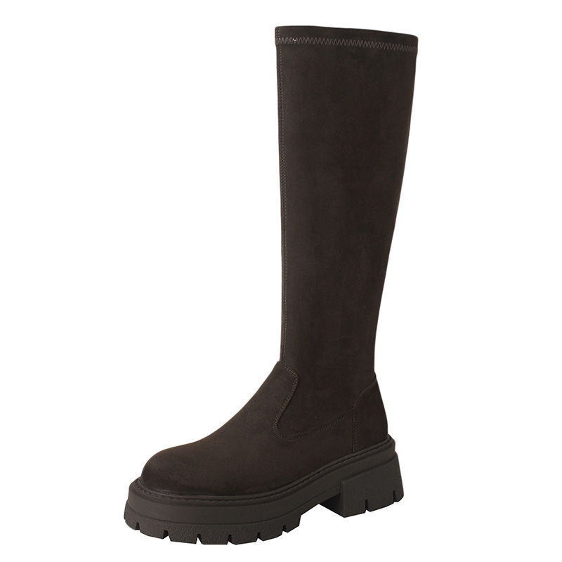 New Womens Mid-heel Stretchy Tall Boots photo 3
