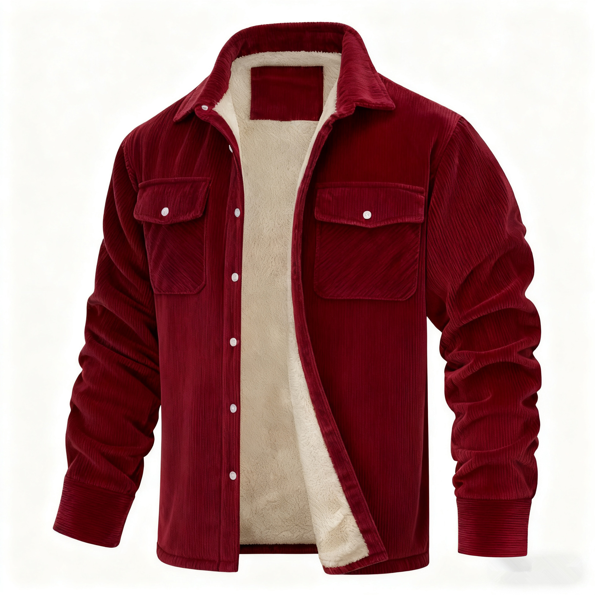 Men's Long-sleeve Lapel-collar Corduroy Single-breasted Fleece-lined Jacket photo 5