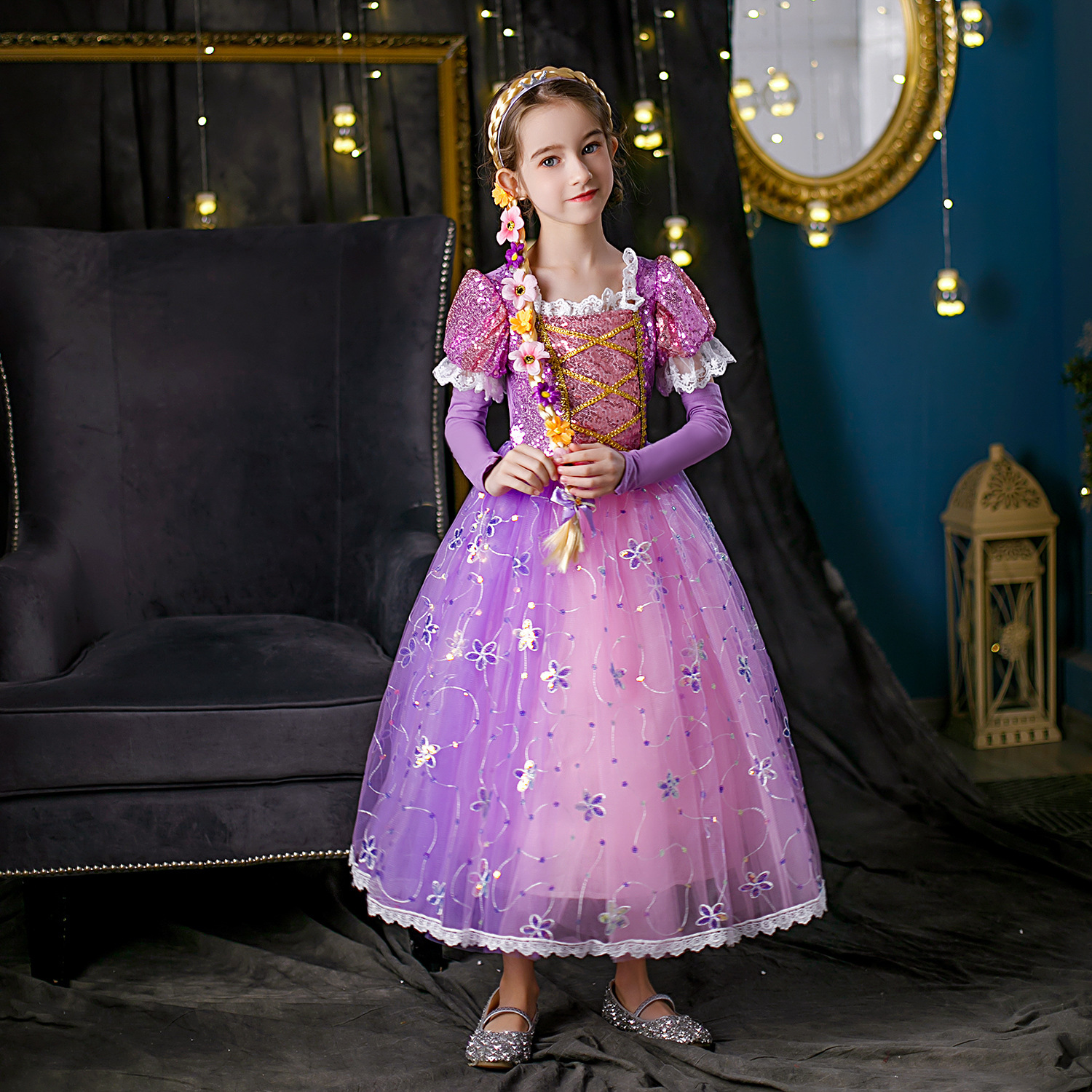 Cross-border Foreign Trade Rapunzel Dress For Children, Halloween Dress, Formal Gown, Girls Purple Tulle Dress photo 3