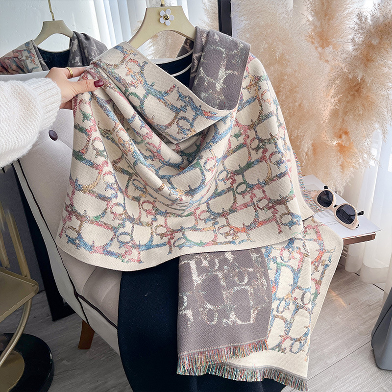 Light Luxury Colorful D-Letter Jacquard Shawl For Women photo 7