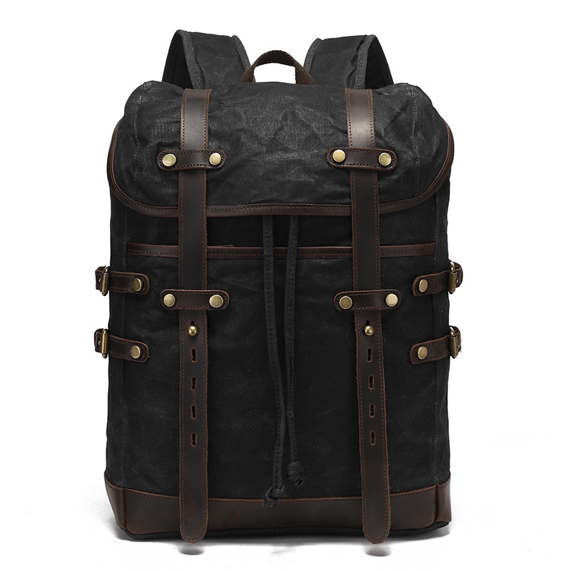 Leisure Travel Bag Water-resistant Canvas Bag With Top-layer Cowhide photo 2