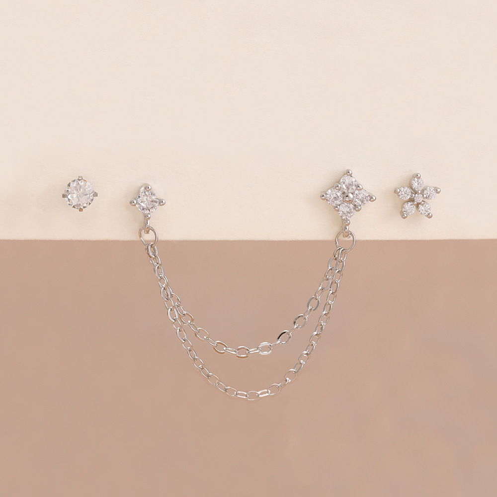 Stainless Steel Zircon Geometric Tassel Earrings photo 8