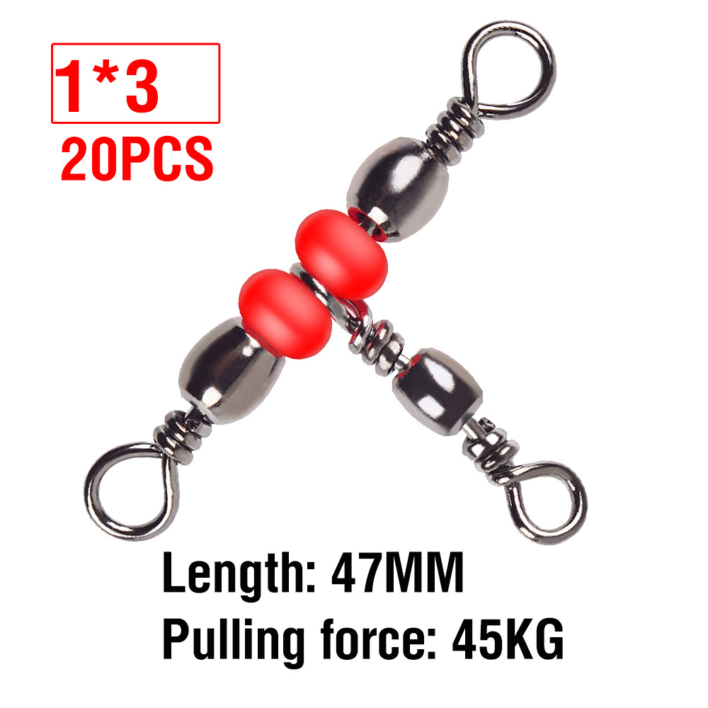 Red Bead Triple Swivel T-Connector Fishing Accessory Figure-Eight Swivel Fishing Gadget photo 8