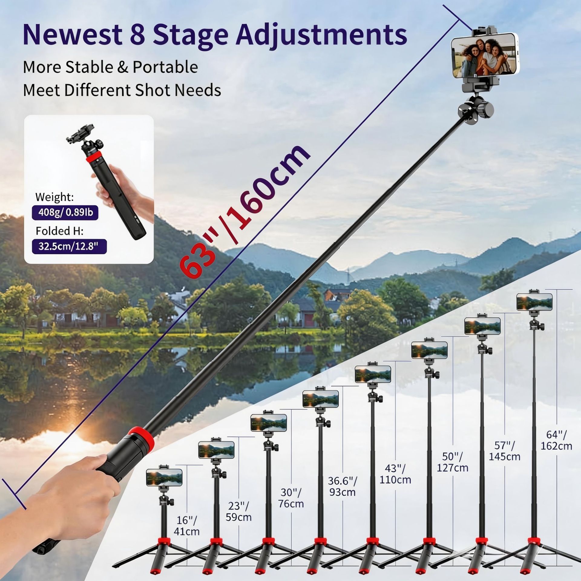 Portable Aluminum Alloy Selfie Stick For Phone Cameras photo 2